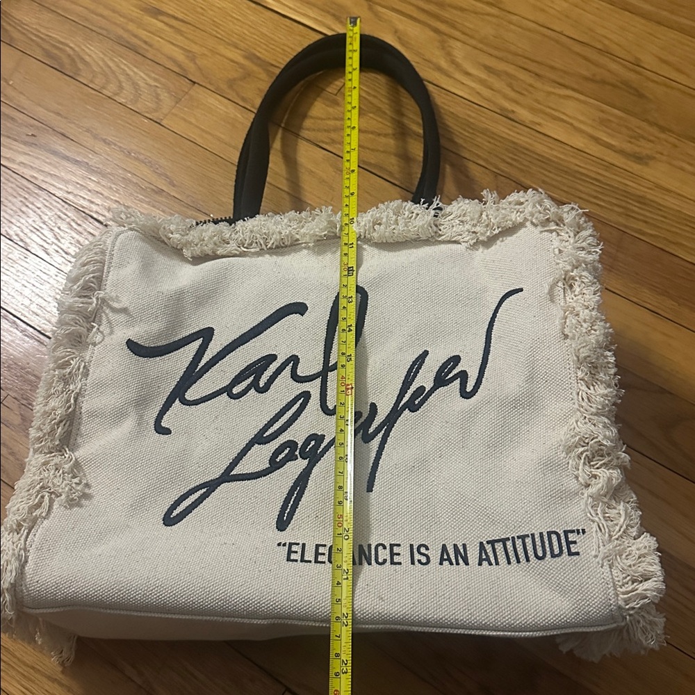 Karl Lagerfeld Paris "Elegance is Attitude" Cream Tote Bag - Picture 10 of 11